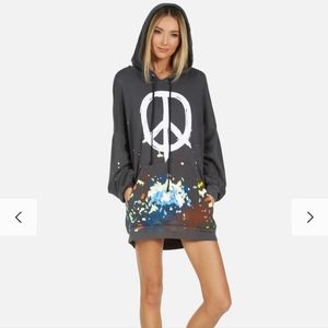 Lauren Moshi Charcoal Hoodie with Peace Symbol